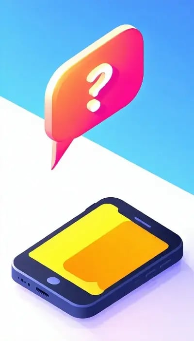 Un téléphone portable avec une grande bulle de dialogue au-dessus du téléphone contenant un point d'interrogation Utiliser des couleurs vives