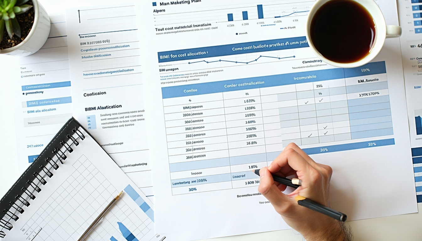 Un plan de marketing sur la table avec la répartition des coûts BIMI-1