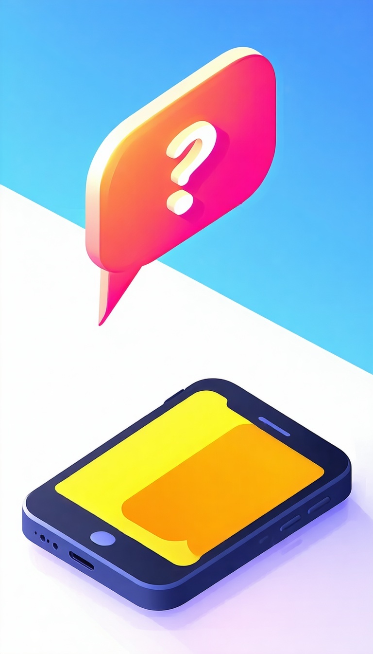 Un téléphone portable avec une grande bulle de dialogue au-dessus du téléphone contenant un point d'interrogation Utiliser des couleurs vives-Apr-24-2025-09-57-53-0038-AM